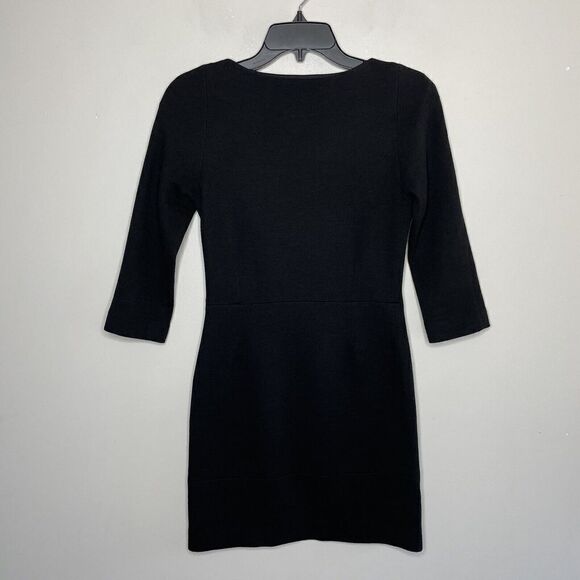 SANDRO Dress Womens 1 Small S Black Wool Blend A-Line 3/4 Sleeve Zip Shoulder - Picture 3 of 7